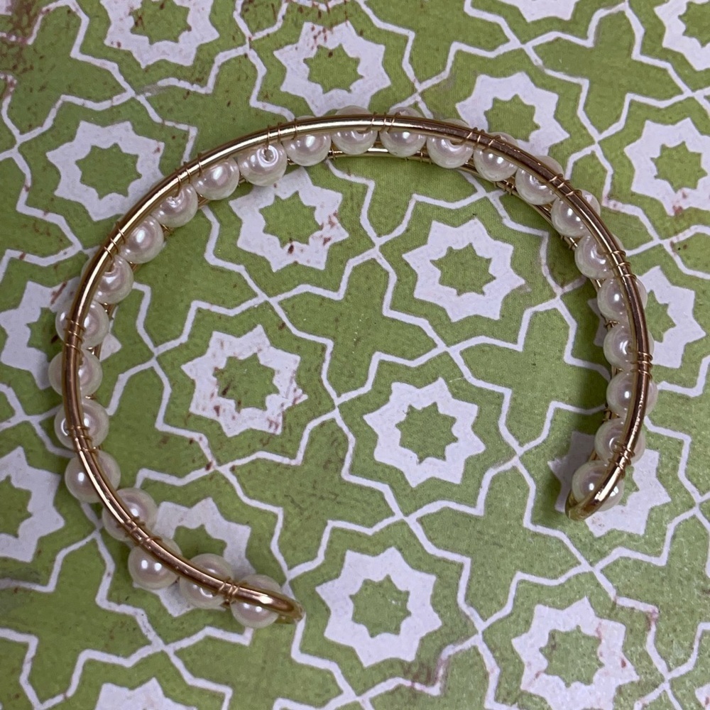 INC Gold-Tone Imitation Pearl Cuff Bracelet. Adjustable. Wire wrapped.Macy's NWT - Picture 5 of 12